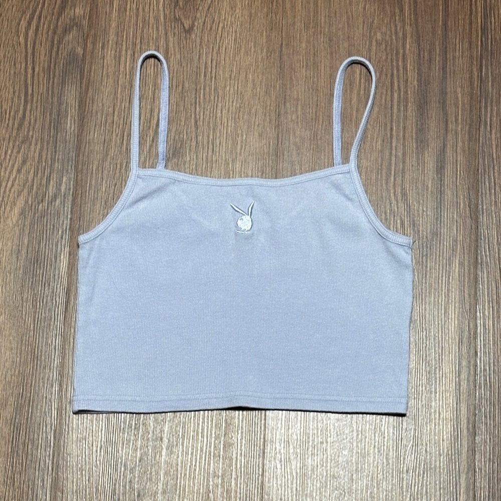 Playboy Gray Cropped Camisole Bunny Logo Fitted Sleeveless Top | Size M